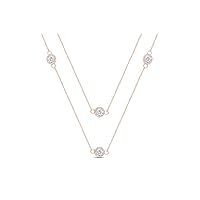 AFFY Sterling Silver Bezel Set Yard Station Chain Necklace Women 3MM Round Cubic Zirconia