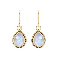 7x5MM Pear Shape Moonstone Gemstone 925 Sterling Silver Wire Hook Teardrop Dangle Earrings For Women, Gold Vermeil