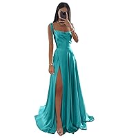 Women's Satin A Line Prom Dress 2024 Spaghetti Straps Bridesmaid Dresses Party Evening Gowns