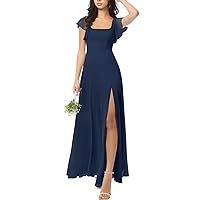 Chiffon Bridesmaid Dresses Square Neck Wedding Guest Dress for Women Formal Evening Gowns with Slit