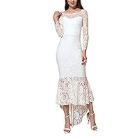 Women's Lace Long Sleeve Mermaid Evening Wedding Dress Zipper Elegant Party Prom Gown