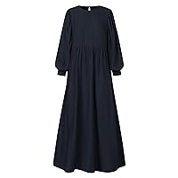 Fall Long Sleeve Dress for Women Winter Plus Size Trendy Smocked Flowy Maxi Dress Elegant Vintage Loose Long Dress