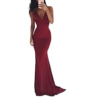 The Nevaeh Deep V Open Back Mermaid Gown Cherry Red