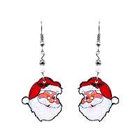 Santa Claus Face Christmas Themed Graphic Dangle Earrings - Womens Fashion Handmade Jewelry Holiday Accessories