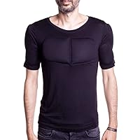 Padded T Shirt with Muscles - Enhancing T Shirt - Body Shaper - Fake Muscles T Shirt (Black)