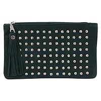 LES POULETTES - Clutch Bag Dark Green Suede Studded