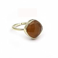Handmade Adjustable Ring | Single Stone Gold Plated Gemstone Ring | Copper Rutile Cushion Shape Ring Jewelry 1094 3F