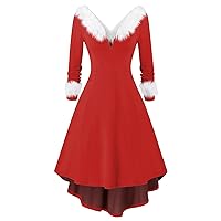 Christmas Dresses for Women Plush High and Low Deep V Off Shoulder Big Swing Dress Casual Dresses for 2023 Trendy, S-5XL