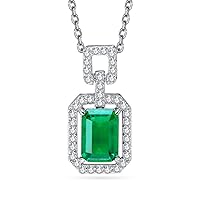 Emerald Pendant Necklace Natural Flawless Emerald Cut Diamond Pendant in 14K Gold