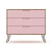 Rockefeller 3-Drawer Wood Dresser in Rose Pink