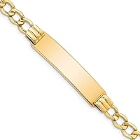 Jewels By Lux Engravable Personalized Custom 10K Yellow Gold Solid Curb Link ID Bracelet For Men or Women Length 8 inches Width 9.97 mm With Lobster Claw Clasp