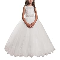 Girls' First Communion Dress Beads Lace Appliqued Long Flower Girl Dresses