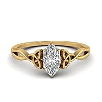 Choose Your Gemstone Irish Split Solitaire Ring 18K Yellow Gold Plated Marquise Shape Solitaire Engagement Rings for Women and Girls US Size : 4, 5, 6, 7, 8, 9, 10, 11, 12