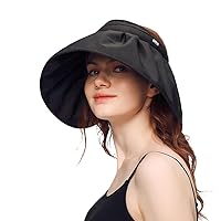 Women Wide Brim Sun Visor Summer Roll Up Foldable Sun Hat UPF50+ Ponytail Shell Hats Beach Cap SLH5M111T
