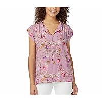 Buffalo David Bitton Ladies' Flutter Sleeve Floral Top (Lilac Flowers, X-Large)