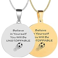 2PCS Soccer Athletes Sports Inspirational Verse Quote Believe In Yourself You Will Be Unstoppable Necklace