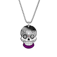 Men's Stainless Steel LGBT Skull Pattern Pendant Necklace Rainbow Flag Lesbian Gay Pride Jewelry