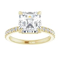 14K Solid Yellow Gold Handmade Engagement Ring 3 CT Asscher Cut Moissanite Diamond Solitaire Wedding/Bridal Ring for Women/Her Bridal Ring