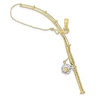 10k Yellow Gold with Rhodium-Plating 3-D Moveable Fishing Pole w/Reel Pendant