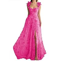 Women's Tulle 3D Butterfly Prom Dress Long 2024 Spaghetti Straps A-Line Evening Ball Gown Party Dresses with Slit