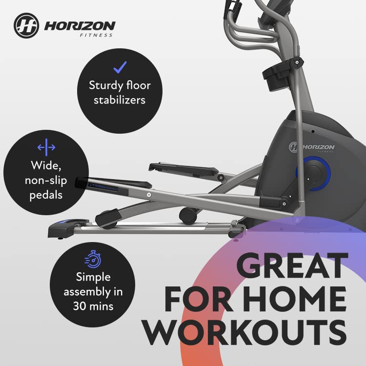 Horizon Fitness EX-59 Elliptical Trainer Exercise Machine for Home Workout, Fitness & Cardio, Compact Cross-Trainer with Bluetooth, Built-in Speakers, 10 Resistance Levels, 300 lb Weight Capacity