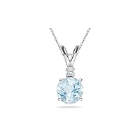 0.05 Cts Diamond & 0.95-1.62 Cts of 7 mm A Round Aquamarine Pendant in 14K White Gold