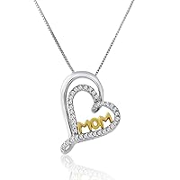 1/5 CTTW Natural White Diamonds Mom Heart Pendant in Yellow Gold Plated Sterling Silver, 18