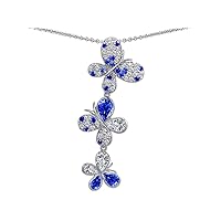 Created Sapphire Family Butterfly Pendant Necklace Sterling Silver