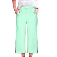 Summer Comfy Capri Pants Women Casual Loose Fit Loungewear Pants Elastic High Waist Wide Leg Yoga Cropped Trousers