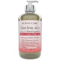Daily Brightening Facial Cleanser - Natural Moisturize, Hydrate, Cleanse - Brighten Age Spot, Tighter & Soothe Skin - Antioxidants - All Skin Types. Evens Complexation - 8 FL OZ (Rose Water)