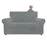 ZNSAYOTX Luxury Velvet Couch Cover 3 Piece Stretch Sofa Covers for 2 Cushion Couch Soft Loveseat Slipcover Living Room Anti Slip Dogs Love Seat Furniture Protector (Light Grey), 55