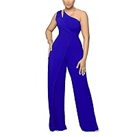 Women's Elegant One Shoulder Casual Jumpsuits Sexy Sleeveless High Waist Club Party Straight Wide Leg Long Pants