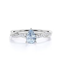 10K 14K 18K Gold Aquamarine Diamond Engagement Ring for Women Created Aquamarine and Real Diamond Ring Jewelry Gift for Her (G-H Color, I2-I3 Clarity)