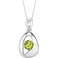 1.00 CT Round Cut Created Green Peridot Solitaire Pendant Necklace 14k White Gold Over