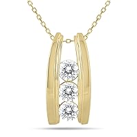 1 Carat TW Bar Set Three Stone Diamond Pendant Available in 14k Yellow and White Gold