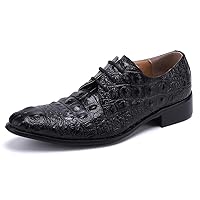 Mens Dress Oxfords Pointed Toe Genuine Leather Comfortable Fashion Crocodile Print Casual Slip-on Party Wedding Business Shoes