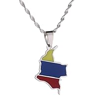 Stainless Steel Map of Colombia Heart Pendant Necklace for Women Colombian Flag Jewelry