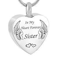 in My Heart Forever Sister Cremation Urn Necklace Ashes Keepsake Memorial Heart Pendant