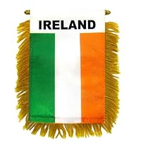 Ireland Mini Flag Small Banner - 4x6 Inch Car Window Flag - w/Suction Cup - Double Sided - Premium Quality Super Polyester Fabric Flags - Gold Fringe
