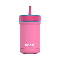 Contigo Leighton Stainless Steel Kids Water Bottle with Spill-Proof Lid & Straw, 12oz Water Bottle with Straw for Kids Keeps Drinks Cold up to 13 Hours, Great for School, Travel, & Home, Azalea