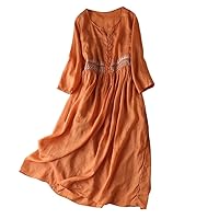Summer Women' Cotton and Linen Dress Design Special-Interest Artistic Temperament Neck Sleeve