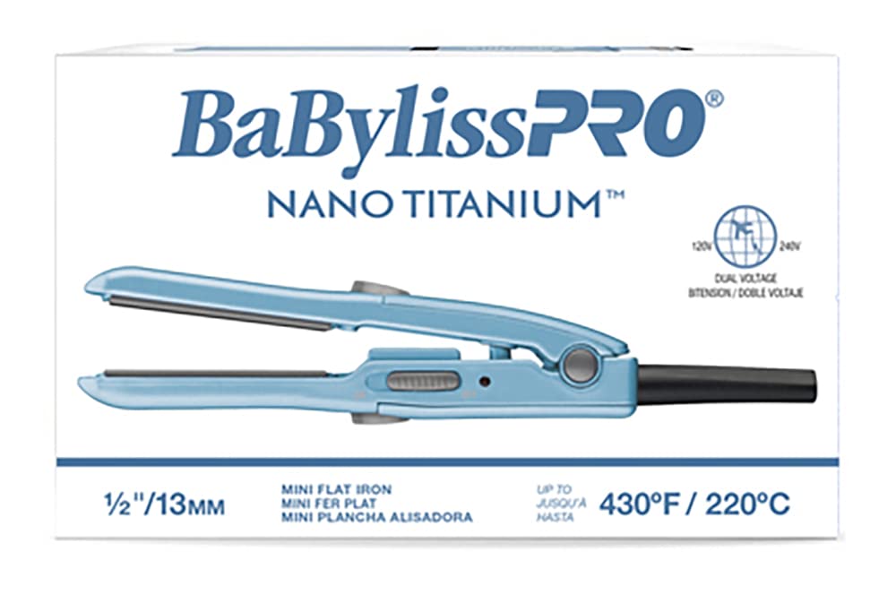 BabylissPRO Nano Titanium Mini Hair Straightener, Compact Professional Flat Iron for Styling On The Go