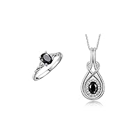 Rylos Matching Love Knot Jewelry Set 14K White Gold Ring & Pendant Necklace. Gemstone & Diamonds, 8X6MM & 7X5MM Birthstone; Sizes 5-10