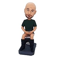 Custom Bobbleheads Figurine,No-Haird Man Sitting on The Toilet Bobbleheads Lifelike Figurine,Personalized Figurine for Car Dashboard Collectible Doll for Man Friend Boss