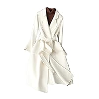 Autumn Winter Women's White Double-Sided Cashmere Coat Mid-Length Over-The-Knee Slim Woolen Coat