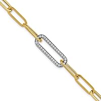 14k Two tone Gold Diamond Paper Clip Link Bracelet 7.5 Inch Measures 8.3mm Wide 2mm Thick Jewelry for Women