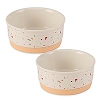Bone Dry Ceramic Food & Water Bowls for Pets Non-Slip for Secure Less Messy Feeding, Microwave & Dishwasher Safe, Small Set, 4.25x2 Terrazzo