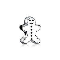 Holiday Christmas Bow Tie Boy Gingerbread Man Cookie Shape Charm Bead For Women For Teen Oxidized .925 Sterling Silver For European Bracelet
