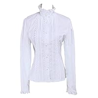 Antaina White Cotton Lace Ruffle Stand-up Collar Victorian Lolita Shirt Blouse