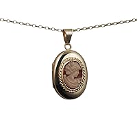 British Jewellery Workshops 9ct Gold 26x19mm oval plain Cameo Locket with a 1.4mm wide belcher Chain